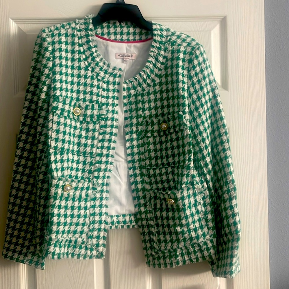 Kelly Green And White Tweed Jacket. NWT